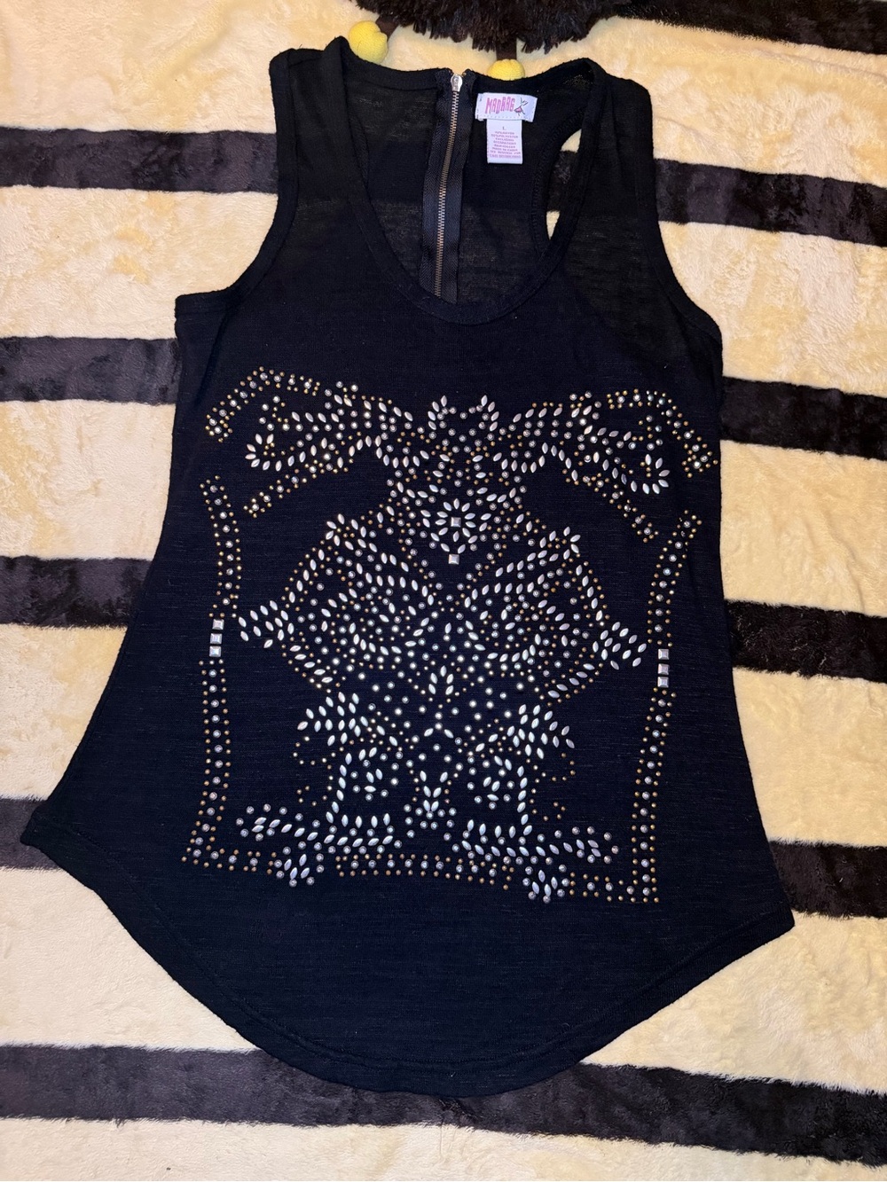 MADRAG Black Rhinestone Embellished Racerback Tank Top Size L